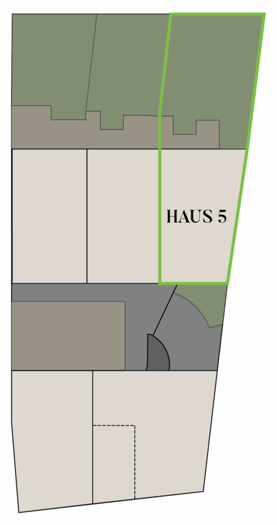 BUCHBERG 8 – Floor plan and specifications for House 5: 154.05 m² living space, 85.94 m² garden and terraces, 2 hobby rooms and 3 bathrooms