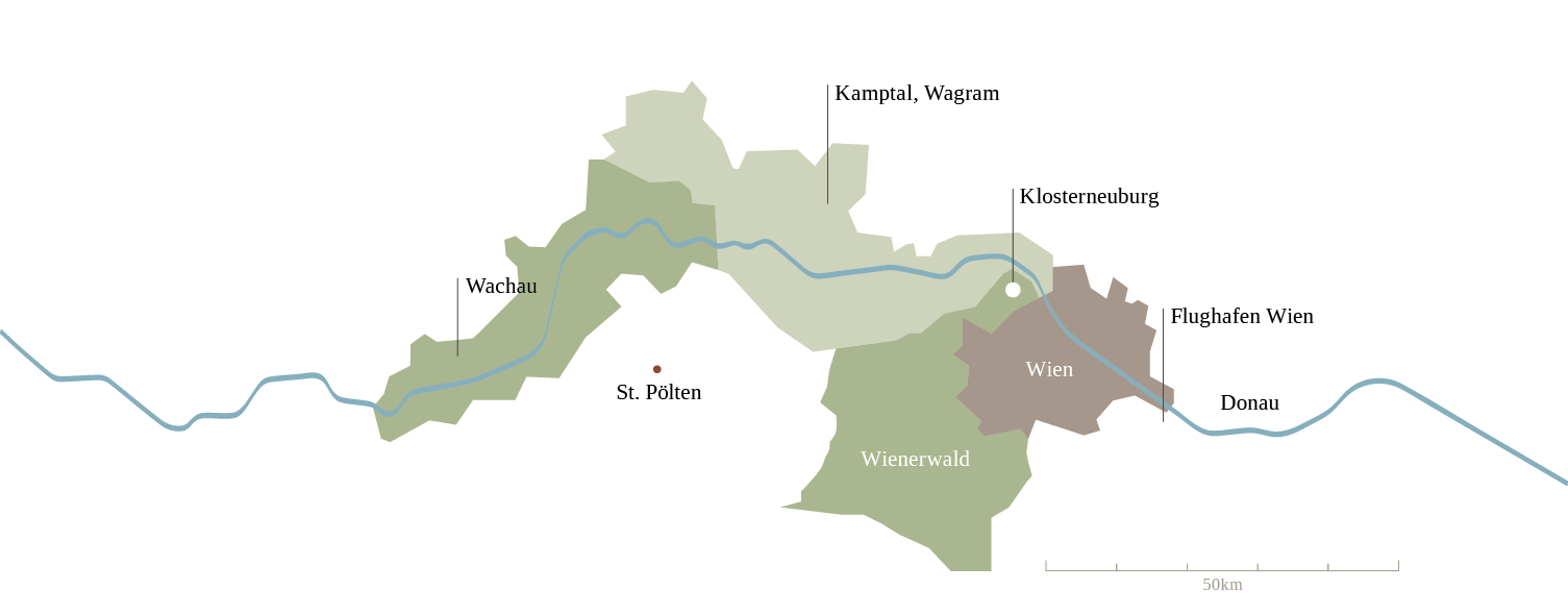 Location map showing BUCHBERG 8 in Klosterneuburg between Vienna and Wachau region